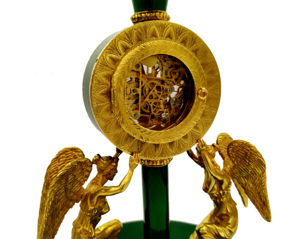 Salimbeni green Centerpiece with clock fired enamels on guilloche. 18 scaled