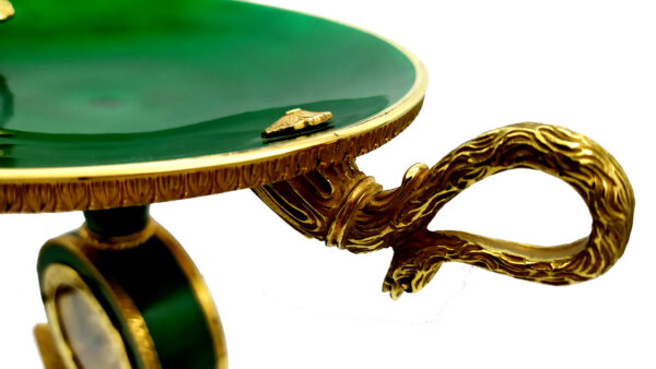 Salimbeni green Centerpiece with clock fired enamels on guilloche. 8 scaled