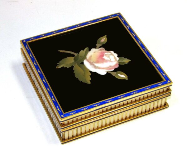 Box with Rose fine Mosaic in Semiprecious Stones, Sterling Silver Salimbeni - Image 4