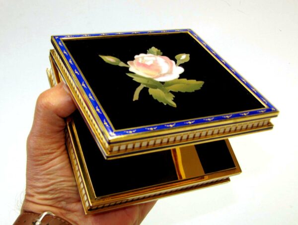 Box with Rose fine Mosaic in Semiprecious Stones, Sterling Silver Salimbeni - Image 7