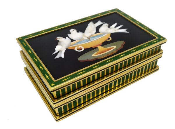 Table Box Doves in Delicious Mosaic Semiprecious Stones and Sterling Silver Salimbeni - Image 2