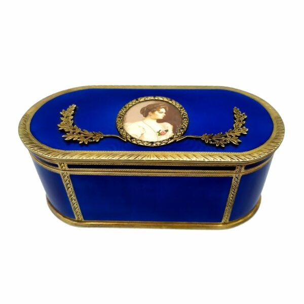 Salimbeni Oval Blue Table Box Witn Fine Oval Miniature