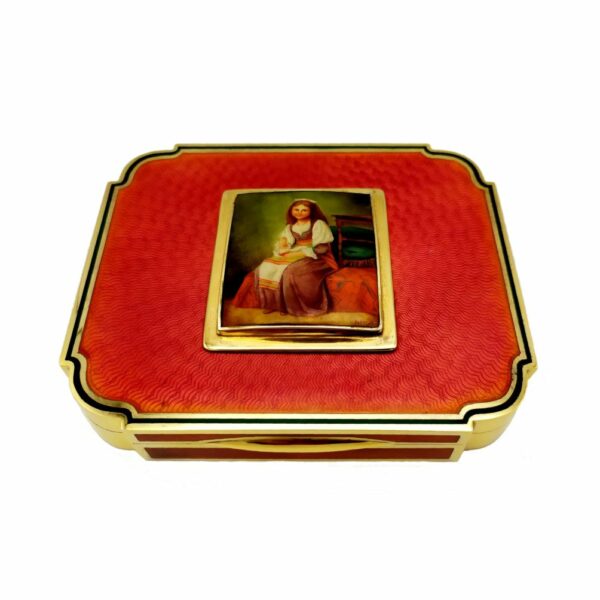 Table Box Red Art Nouveau, Hand-Painted on Mother-of-pearl Miniature