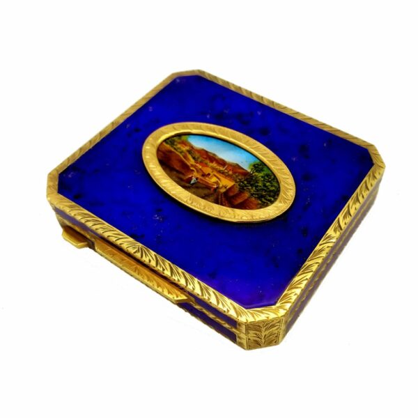 Table Box Blu Fired Enamel with handpainted mother of pearl.