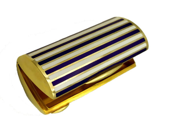 Cigarette Case Two-Color Enamel Stripes Blue and White - Image 2