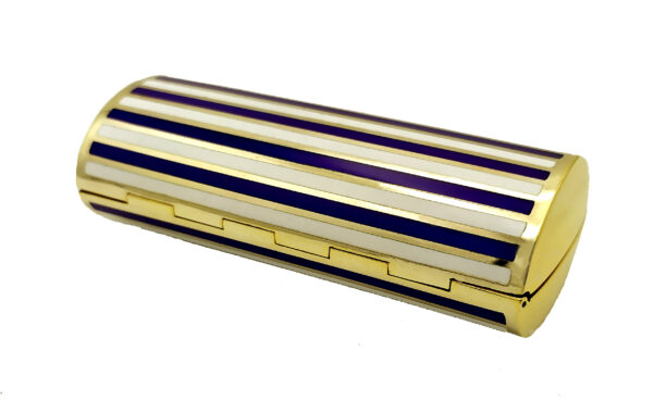 Cigarette Case Two-Color Enamel Stripes Blue and White - Image 7