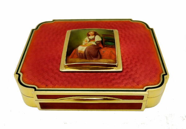 Table Box Red Art Nouveau, Hand-Painted on Mother-of-pearl Miniature - Image 2