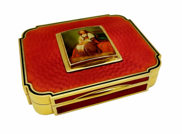 Table Box Red Art Nouveau, Hand-Painted on Mother-of-pearl Miniature - Image 3