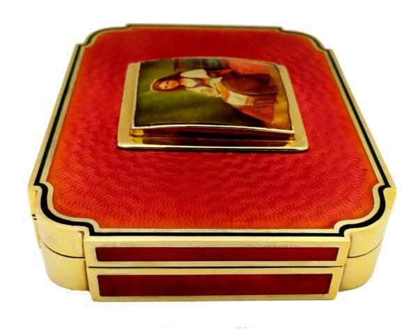 Table Box Red Art Nouveau, Hand-Painted on Mother-of-pearl Miniature - Image 5