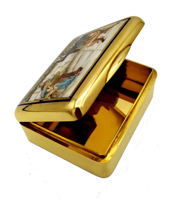 Salimbeni Table BOX Art Nouveau painting Pre Raphaelite School fired enamel. 12