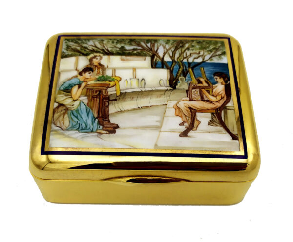 Salimbeni Table BOX Art Nouveau painting Pre Raphaelite School fired enamel. 3
