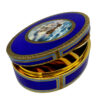 Table Box Oval in 925/1000 sterling silver gold plated with translucent fire enamels on guillochè with fine hand-engraving of the edges and with beautiful miniature sailboat enameled and hand-painted by painter Renato Dainelli