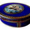 Table Box Oval in 925/1000 sterling silver gold plated with translucent fire enamels on guillochè with fine hand-engraving of the edges and with beautiful miniature sailboat enameled and hand-painted by painter Renato Dainelli