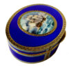 Table Box Oval in 925/1000 sterling silver gold plated with translucent fire enamels on guillochè with fine hand-engraving of the edges and with beautiful miniature sailboat enameled and hand-painted by painter Renato Dainelli