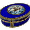 Table Box Oval in 925/1000 sterling silver gold plated with translucent fire enamels on guillochè with fine hand-engraving of the edges and with beautiful miniature sailboat enameled and hand-painted by painter Renato Dainelli