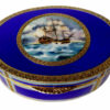 Table Box Oval in 925/1000 sterling silver gold plated with translucent fire enamels on guillochè with fine hand-engraving of the edges and with beautiful miniature sailboat enameled and hand-painted by painter Renato Dainelli