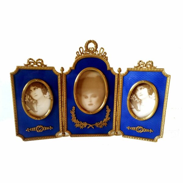 Photo Frame Blue Triptych hinged shaped frame for 3 photographs Salimbeni
