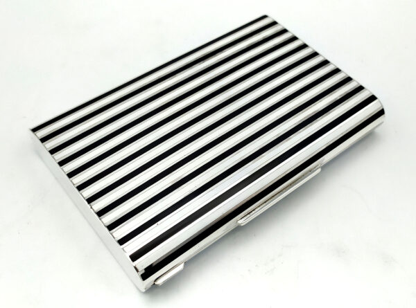 Cigarette Case fired Enamel stripes in Art Deco style Sterling Silver Salimbeni - Image 3