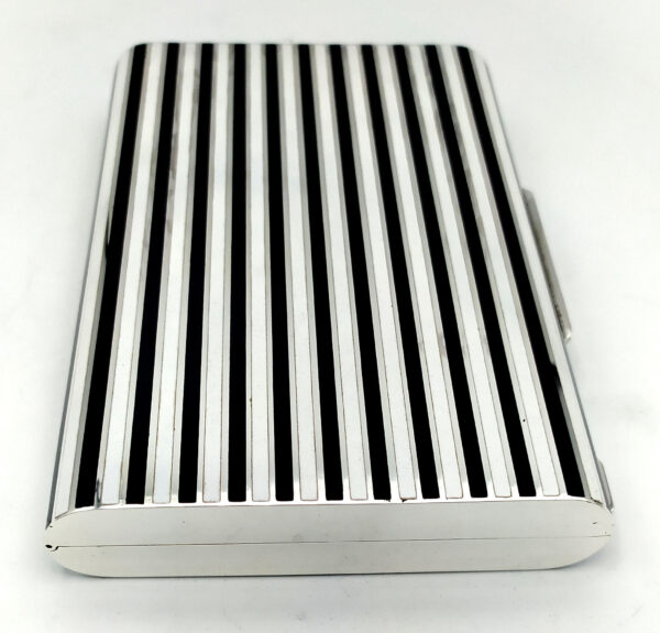 Cigarette Case fired Enamel stripes in Art Deco style Sterling Silver Salimbeni - Image 4