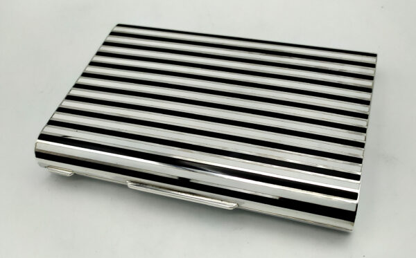 Cigarette Case fired Enamel stripes in Art Deco style Sterling Silver Salimbeni - Image 7