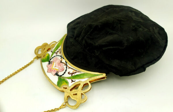 Salimbeni Art Nouveau black satin evening bag with enameled silver zip - Image 7