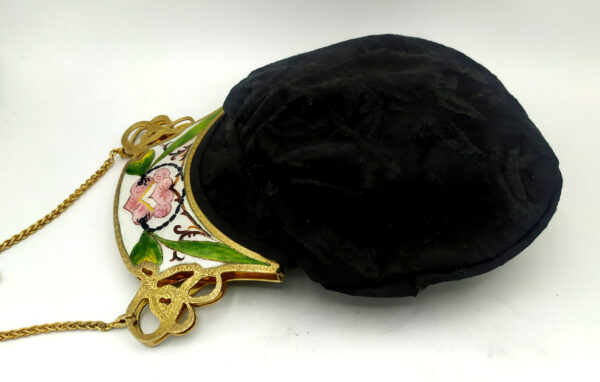 Salimbeni Art Nouveau black satin evening bag with enameled silver zip - Image 2