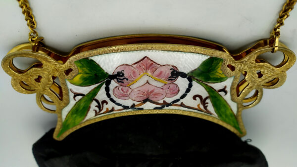 Salimbeni Art Nouveau black satin evening bag with enameled silver zip - Image 6