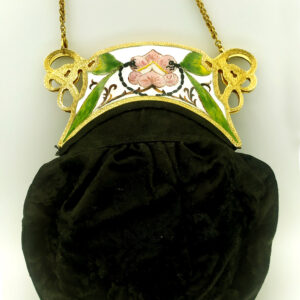 Salimbeni Art Nouveau black satin evening bag with enameled silver zip