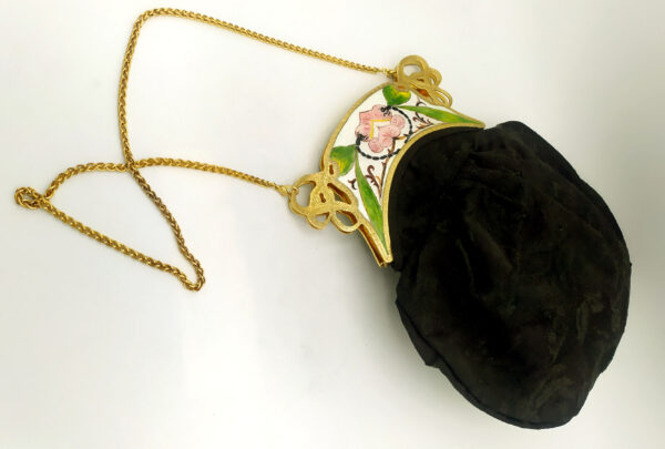 Salimbeni Art Nouveau black satin evening bag with enameled silver zip - Image 3