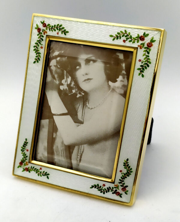Photo Frame enamel fired on guilloche and hand-painted miniature Sterling Silver - Image 2