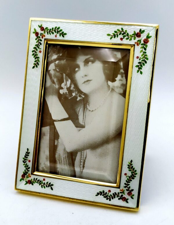 Photo Frame enamel fired on guilloche and hand-painted miniature Sterling Silver - Image 4