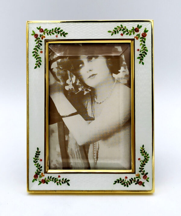 Photo Frame enamel fired on guilloche and hand-painted miniature Sterling Silver - Image 5