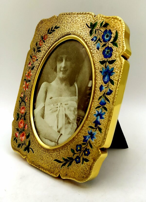 Picture Frame floral engraving and hand-painted Sterling Silver Salimbeni - Image 2