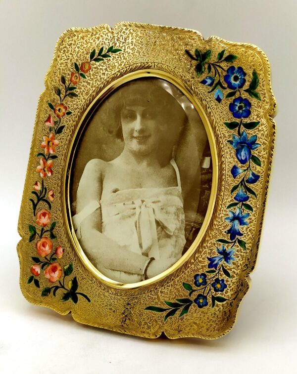 Picture Frame floral engraving and hand-painted Sterling Silver Salimbeni - Image 3